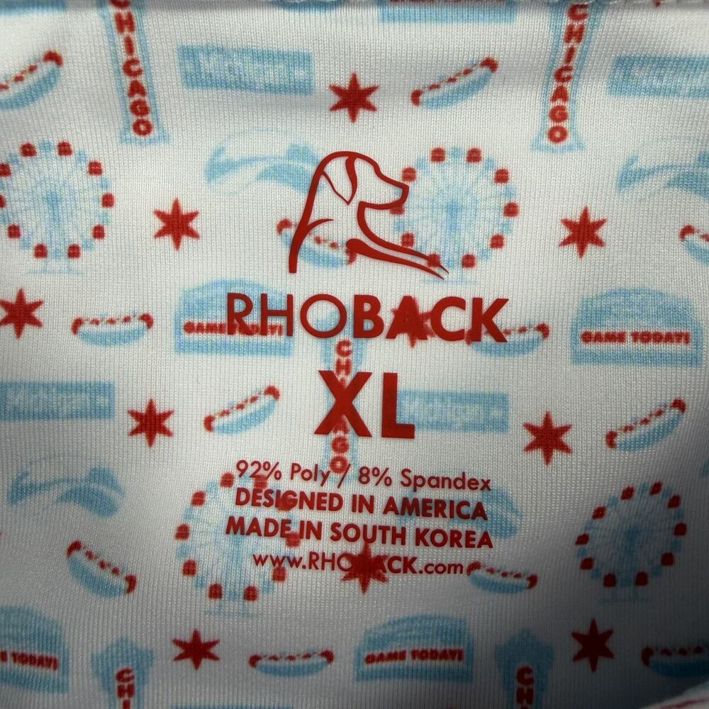 Rhoback Chicago Hot Dog Performance Golf Polo Men’s XL White Red Blue Shirt - Picture 6 of 11